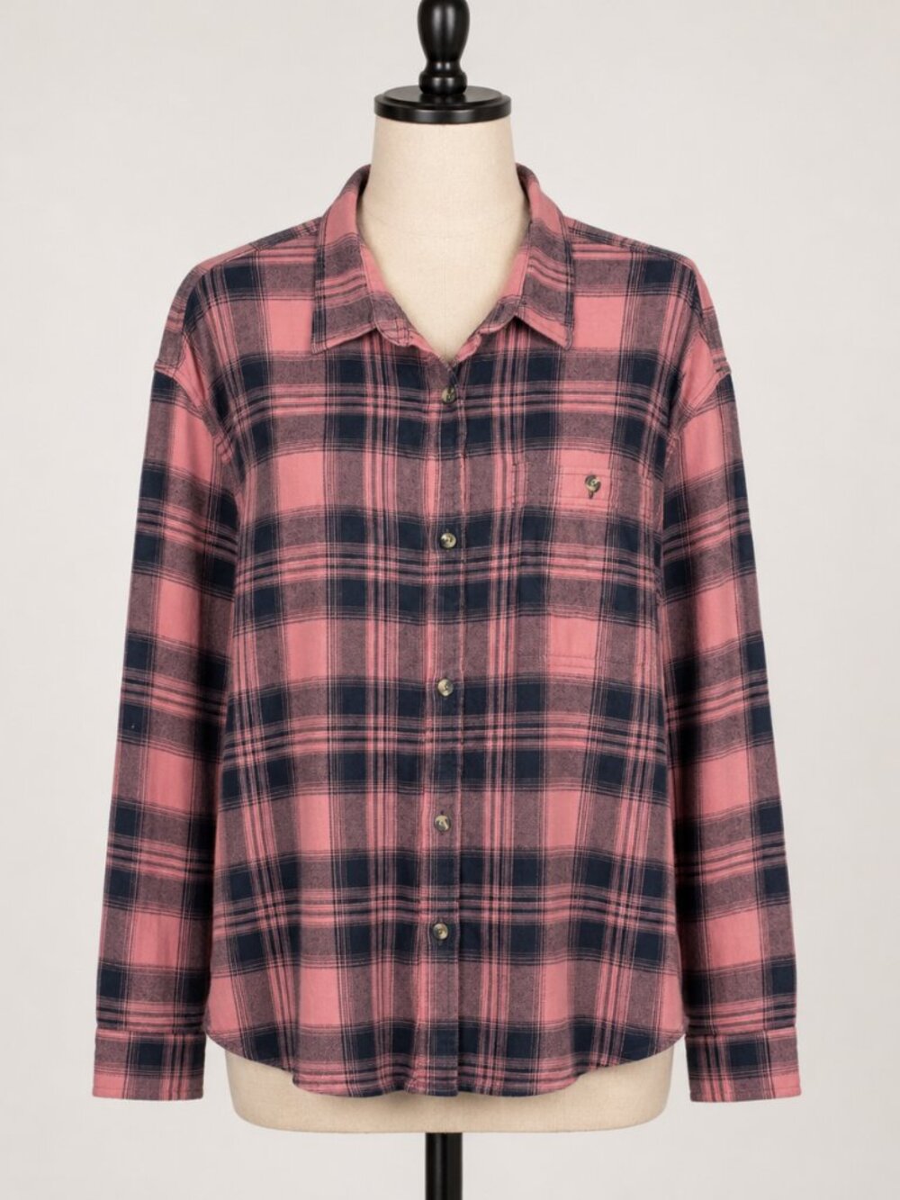 Old Navy Pink Navy Plaid Brushed Twill Button Down Shirt Size L